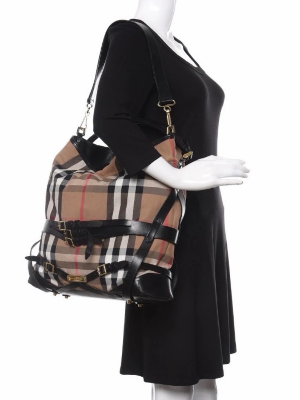 Burberry Bridle Whipstitch House Check Gosford Hobo Bag in Black - Authentic - Picture 5 of 8